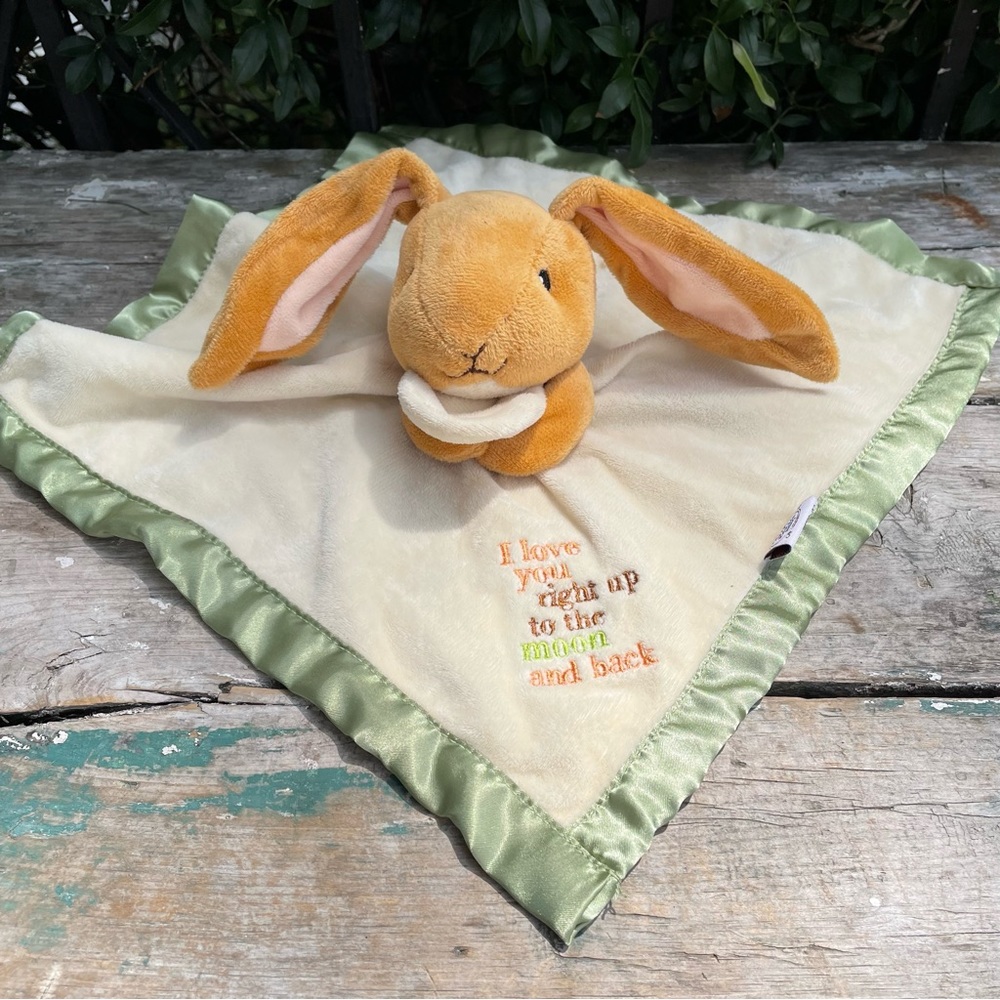 Bunny Rabbit baby blanket Guess How Much I Love You Up to the Moon Back Security